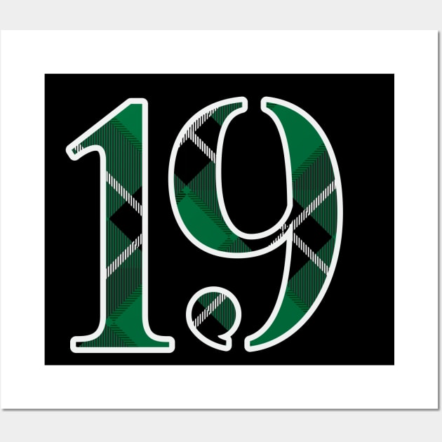 19 Sports Jersey Number Green Black Flannel Wall Art by Design_Lawrence